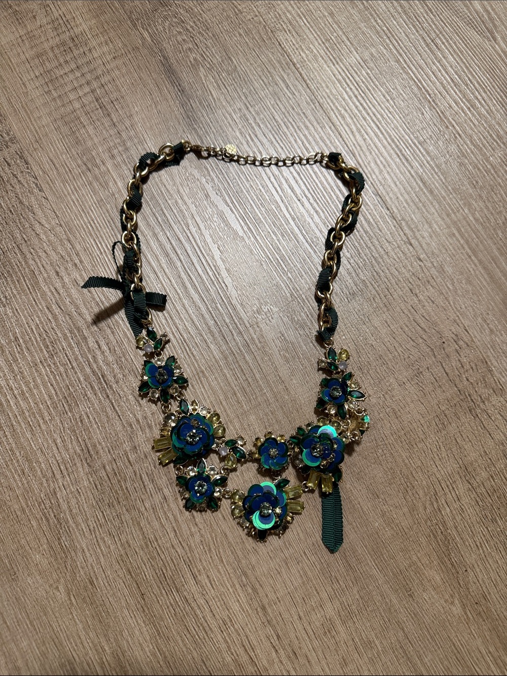 Gold-Tone Green & Blue Floral Statement Necklace